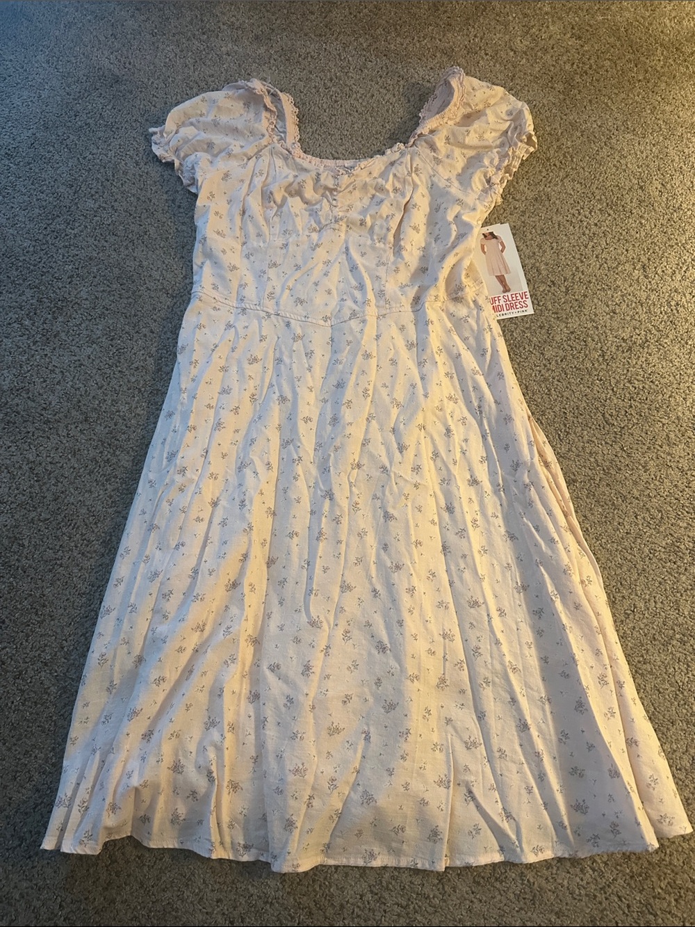 Celebrity Pink Cream Floral Puff Sleeve A-Line Dress